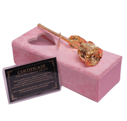 Gold dipped real rose 7 inch in premium pink velvet box