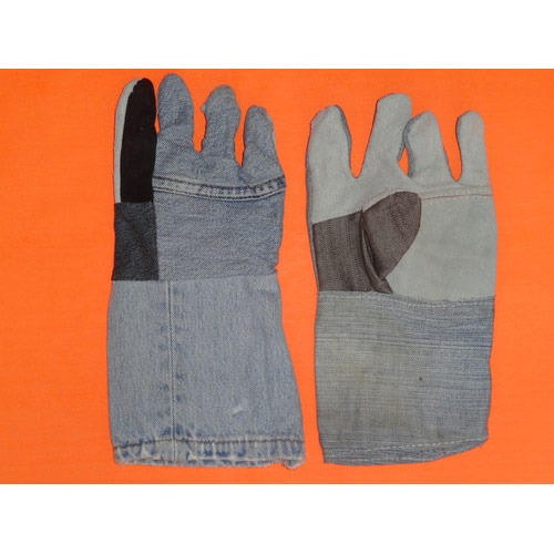 Jeans half leather hand gloves