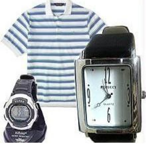 Three in one combo offer one polo neck t-shirt and two watches only 