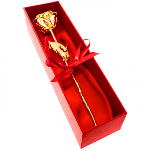 Gold dipped real rose 11.5inch in red mdf box